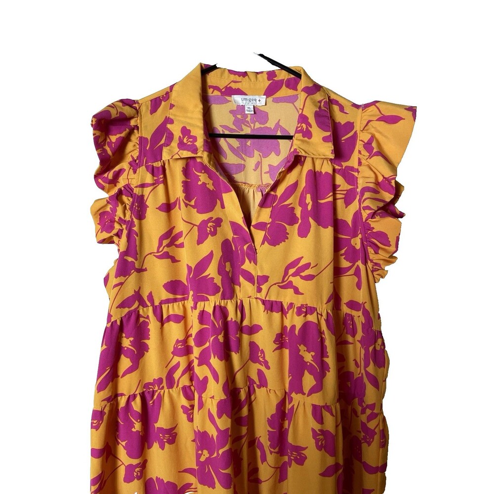 UMGEE Woman's Short Red & Gold Floral Dress Size 1XL - Picture 4 of 9